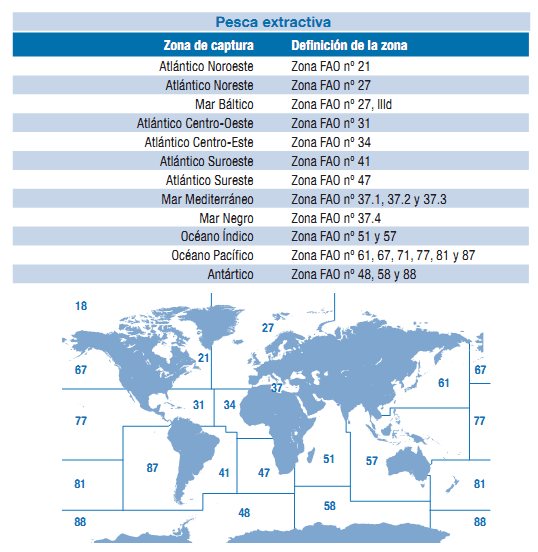 Mapa de zonas pesqueras FAO